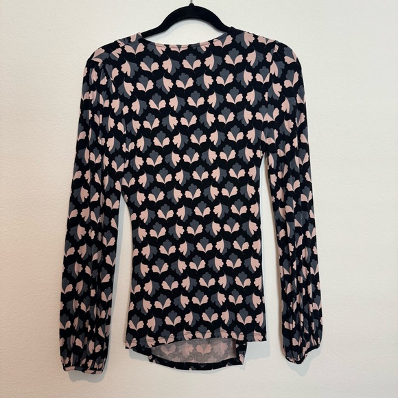 Boden Floral Print Navy Blue Faux Wrap Long Sleeve Blouse Top - Picture 9 of 10